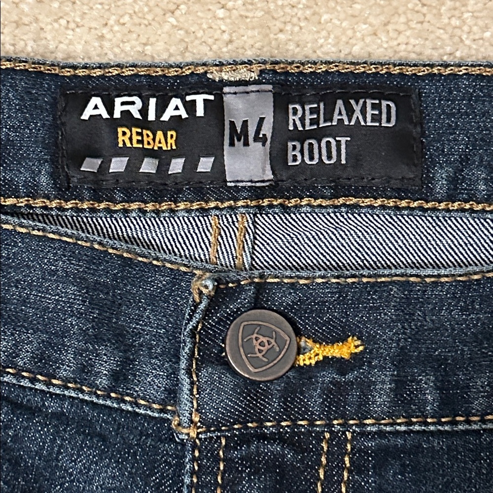 Ariat Rebar M4 Relaxed bootMen's Dark Blue carpenter Jeans size 38x34 - Picture 3 of 11